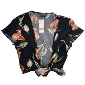 Dress Forum Floral Black Tie Top Size Small S - NWT